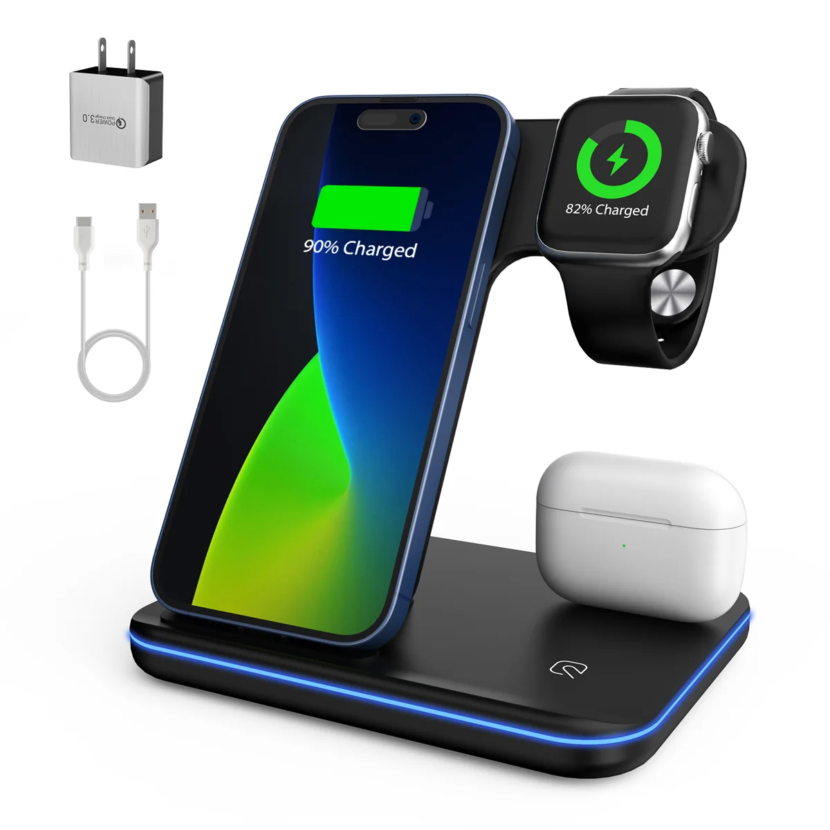 Three-in-one wireless charging station image set from a previous visual project